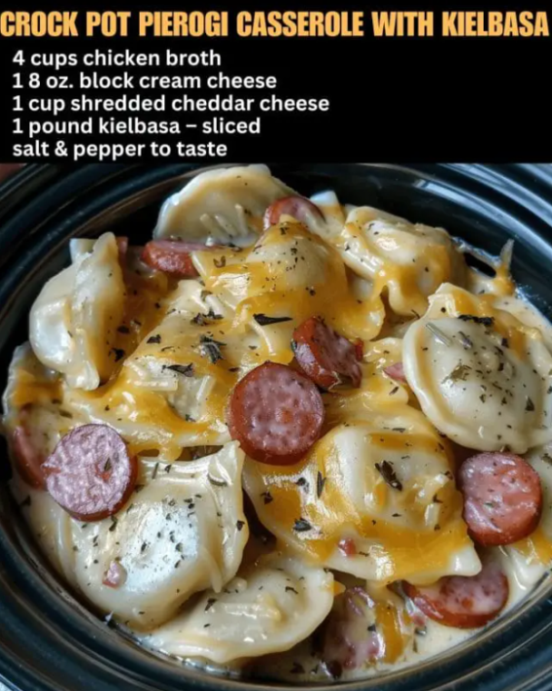 Crock pot Pierogi Casserole with Kielbasa recipe Skinny Daily Recipes